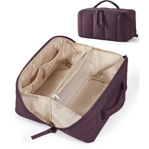 image:imageBAGSMART Travel Makeup Bag for Women Portable Waterresistant Cosmetic Case Puffy Padded Make Up Organizer Pouch Open Flat Toiletry Bag for Toiletries Brushes Pink15Burgundy Purple