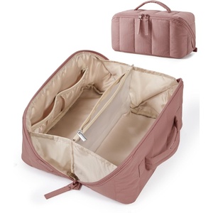 image:imageBAGSMART Travel Makeup Bag for Women Portable Waterresistant Cosmetic Case Puffy Padded Make Up Organizer Pouch Open Flat Toiletry Bag for Toiletries Brushes Pink06Dusty Rose Pink