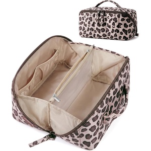 image:imageBAGSMART Travel Makeup Bag for Women Portable Waterresistant Cosmetic Case Puffy Padded Make Up Organizer Pouch Open Flat Toiletry Bag for Toiletries Brushes Pink16Leopard