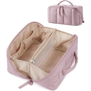 image:imageBAGSMART Travel Makeup Bag for Women Portable Waterresistant Cosmetic Case Puffy Padded Make Up Organizer Pouch Open Flat Toiletry Bag for Toiletries Brushes Pink14Mist Purple