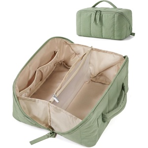 image:imageBAGSMART Travel Makeup Bag for Women Portable Waterresistant Cosmetic Case Puffy Padded Make Up Organizer Pouch Open Flat Toiletry Bag for Toiletries Brushes Pink10Sage Green