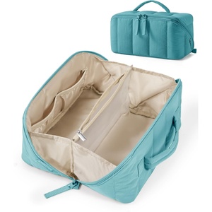 image:imageBAGSMART Travel Makeup Bag for Women Portable Waterresistant Cosmetic Case Puffy Padded Make Up Organizer Pouch Open Flat Toiletry Bag for Toiletries Brushes Pink11Teal