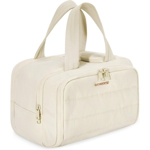 image:imageBAGSMART Travel Toiletry Bag Crush Toiletry Bag for Women Wideopen Puffy Toiletry Bags for Traveling Large Travel Cosmetic Makeup Bag Organizer for AccessoriesToiletrie BluedBeige