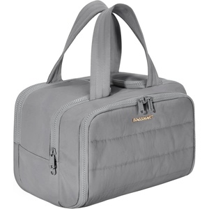 image:imageBAGSMART Travel Toiletry Bag Crush Toiletry Bag for Women Wideopen Puffy Toiletry Bags for Traveling Large Travel Cosmetic Makeup Bag Organizer for AccessoriesToiletrie BlueeGrey