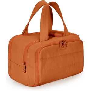image:imageBAGSMART Travel Toiletry Bag Crush Toiletry Bag for Women Wideopen Puffy Toiletry Bags for Traveling Large Travel Cosmetic Makeup Bag Organizer for AccessoriesToiletrie BluefSandstore Brown