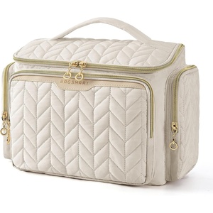 image:imageBAGSMART Travel Toiletry Bag Large Wideopen Travel Bag for Toiletries Makeup Cosmetic Travel Bag with HandleBlackBeige