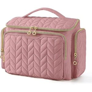 image:imageBAGSMART Travel Toiletry Bag Large Wideopen Travel Bag for Toiletries Makeup Cosmetic Travel Bag with HandleBlackDark Pink