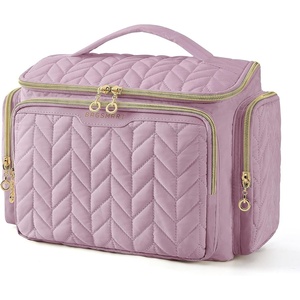 image:imageBAGSMART Travel Toiletry Bag Large Wideopen Travel Bag for Toiletries Makeup Cosmetic Travel Bag with HandleBlackPurple