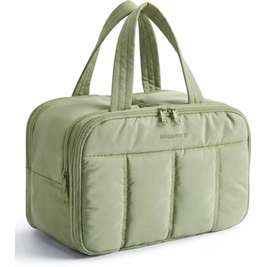 image:imageBAGSMART Travel Toiletry Bag Puffy Large Toiletry Bag for Women Lightweight Cosmetic Makeup Bag Organizer with Handle for Traveling Accessories Essentials Toiletries BlackELight Green