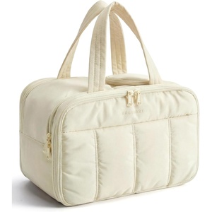 image:imageBAGSMART Travel Toiletry Bag Puffy Large Toiletry Bag for Women Lightweight Cosmetic Makeup Bag Organizer with Handle for Traveling Accessories Essentials Toiletries BlackCBeige