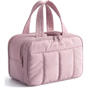 image:imageBAGSMART Travel Toiletry Bag Puffy Large Toiletry Bag for Women Lightweight Cosmetic Makeup Bag Organizer with Handle for Traveling Accessories Essentials Toiletries BlackGLight Purple