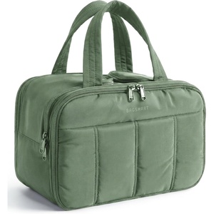image:imageBAGSMART Travel Toiletry Bag Puffy Large Toiletry Bag for Women Lightweight Cosmetic Makeup Bag Organizer with Handle for Traveling Accessories Essentials Toiletries BlackDark Green