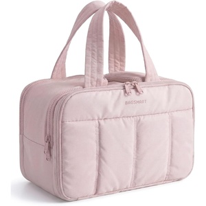 image:imageBAGSMART Travel Toiletry Bag Puffy Large Toiletry Bag for Women Lightweight Cosmetic Makeup Bag Organizer with Handle for Traveling Accessories Essentials Toiletries BlackFLight Pink