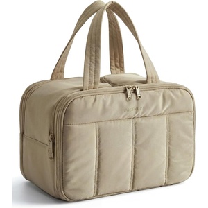image:imageBAGSMART Travel Toiletry Bag Puffy Large Toiletry Bag for Women Lightweight Cosmetic Makeup Bag Organizer with Handle for Traveling Accessories Essentials Toiletries BlackDLight Camel