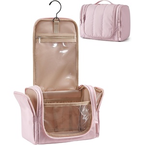 image:imageBAGSMART Travel Toiletry Bag for Women Puffy Hanging Toiletry Bag with Hook Waterresistant Toiletry Organizer for Full Sized Toiletries BlackBaby Pink