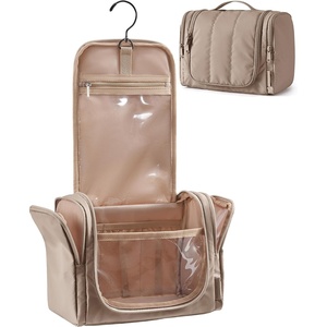 image:imageBAGSMART Travel Toiletry Bag for Women Puffy Hanging Toiletry Bag with Hook Waterresistant Toiletry Organizer for Full Sized Toiletries BlackCamel