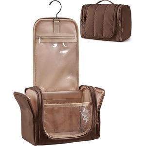 image:imageBAGSMART Travel Toiletry Bag for Women Puffy Hanging Toiletry Bag with Hook Waterresistant Toiletry Organizer for Full Sized Toiletries BlackCoffee Brown