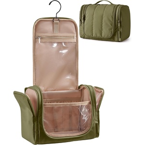 image:imageBAGSMART Travel Toiletry Bag for Women Puffy Hanging Toiletry Bag with Hook Waterresistant Toiletry Organizer for Full Sized Toiletries BlackOlive Green