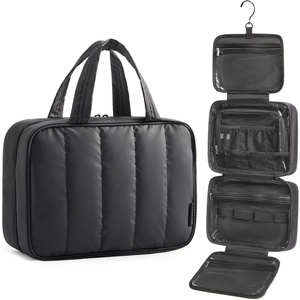 image:imageBAGSMART Travel Toiletry Bag for women Portable Hanging Hook Makeup Bag Organizer Waterproof Makeup Cosmetic Bag for FullSize Accessories Toiletries PinkBlack