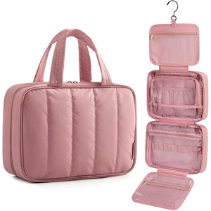 image:imageBAGSMART Travel Toiletry Bag for women Portable Hanging Hook Makeup Bag Organizer Waterproof Makeup Cosmetic Bag for FullSize Accessories Toiletries PinkDusty Rose