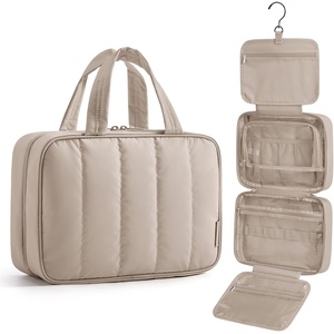 image:imageBAGSMART Travel Toiletry Bag for women Portable Hanging Hook Makeup Bag Organizer Waterproof Makeup Cosmetic Bag for FullSize Accessories Toiletries PinkCamel