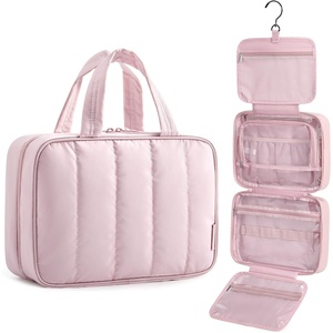 image:imageBAGSMART Travel Toiletry Bag for women Portable Hanging Hook Makeup Bag Organizer Waterproof Makeup Cosmetic Bag for FullSize Accessories Toiletries PinkPink