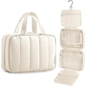 image:imageBAGSMART Travel Toiletry Bag for women Portable Hanging Hook Makeup Bag Organizer Waterproof Makeup Cosmetic Bag for FullSize Accessories Toiletries PinkBeige