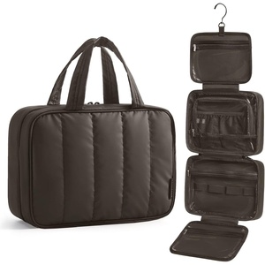 image:imageBAGSMART Travel Toiletry Bag for women Portable Hanging Hook Makeup Bag Organizer Waterproof Makeup Cosmetic Bag for FullSize Accessories Toiletries PinkCharcoal Grey