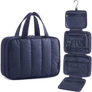image:imageBAGSMART Travel Toiletry Bag for women Portable Hanging Hook Makeup Bag Organizer Waterproof Makeup Cosmetic Bag for FullSize Accessories Toiletries PinkNavy Blue
