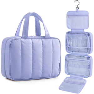 image:imageBAGSMART Travel Toiletry Bag for women Portable Hanging Hook Makeup Bag Organizer Waterproof Makeup Cosmetic Bag for FullSize Accessories Toiletries PinkPurple