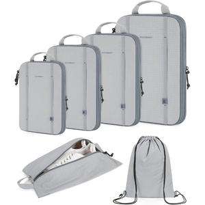 image:imageBAGSMART WaterResistant Packing Cubes  6 PCS Travel Essentials Compression Packing Cubes for Suitcases Lightweight Grey