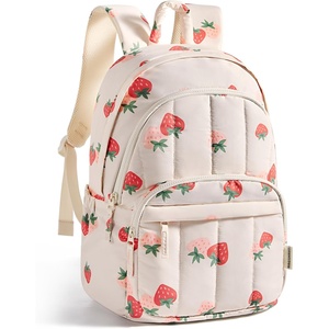 image:imageBAGSMART Womens Backpack Travel Laptop Backpack for Women Quilted College Laptop Bookbag Work Back Pack for Women Cute Computer WaterResistant Casual Daypack Puffer Black16strawberry Print