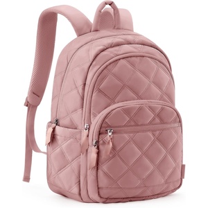image:imageBAGSMART Womens Backpack Travel Laptop Backpack for Women Quilted College Laptop Bookbag Work Back Pack for Women Cute Computer WaterResistant Casual Daypack Puffer Black12dark Pink