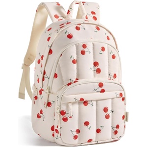 image:imageBAGSMART Womens Backpack Travel Laptop Backpack for Women Quilted College Laptop Bookbag Work Back Pack for Women Cute Computer WaterResistant Casual Daypack Puffer Black15cherry Print