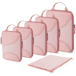 image:imageBagsmart Compression Packing Cubes Travel Bag Cruise Ship Essentials  Lightweight Compressible Suitcase Organizer Set fit Standard CarryOn amp Checked Luggage 6 Set 14 Set Washable Packing BagsLight Pink