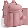 image:imageBAGSMART Baby Diaper Bag Backpack Lightweight Puffy Diaper Bag with Insulated Pocketsamp Pacifier Case Travel Stroller Straps with Waterproof Changing Pad BlackDark Pink